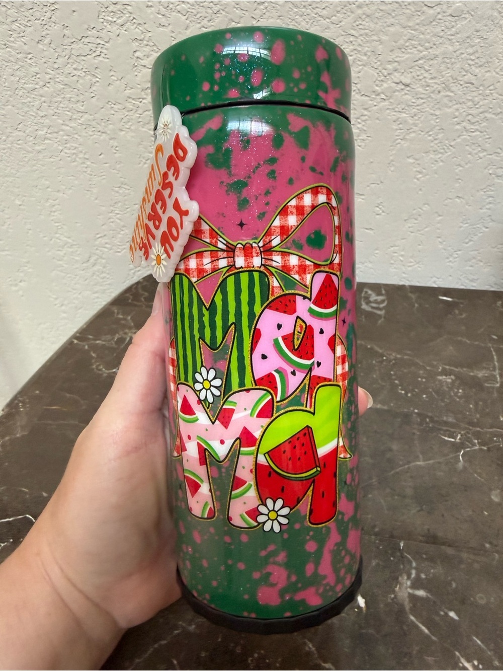 Summer Mama Watermelon Berry Glitter 12 oz Skinny Can Cooler Handmade